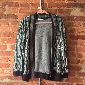 Green, black and white tribal patterned cardigan